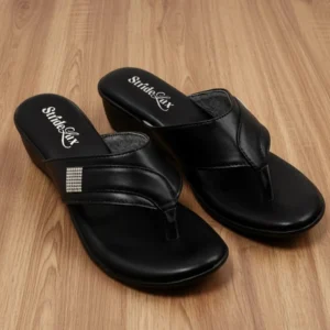 Nyla Embellished Thong Wedge Slides – Classic Black