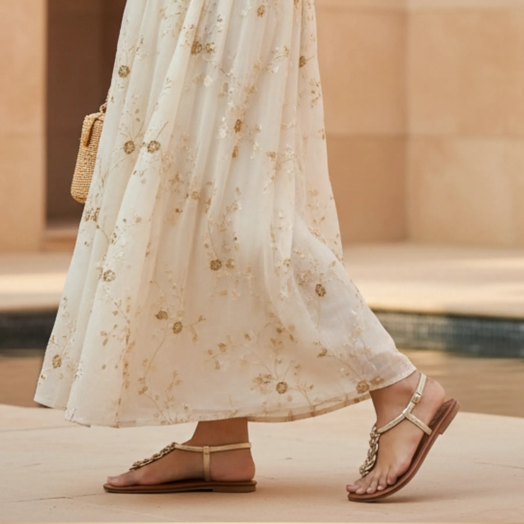 StrideLux Aurelia Ring-Link Toe-Ring Flat Sandals – Luxe Gold - Image 3