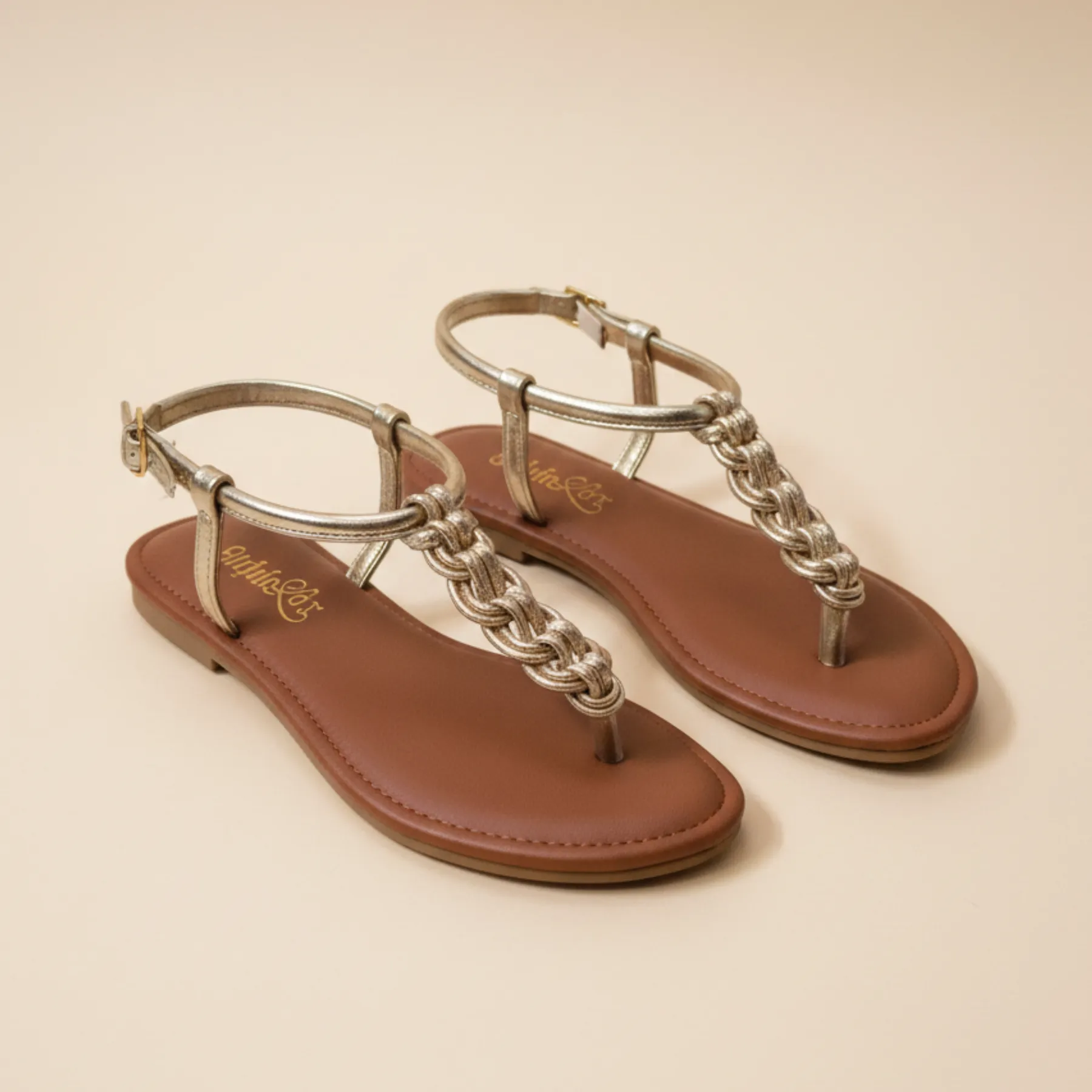 StrideLux Women Metallic Flat Sandals – Gold - Image 6