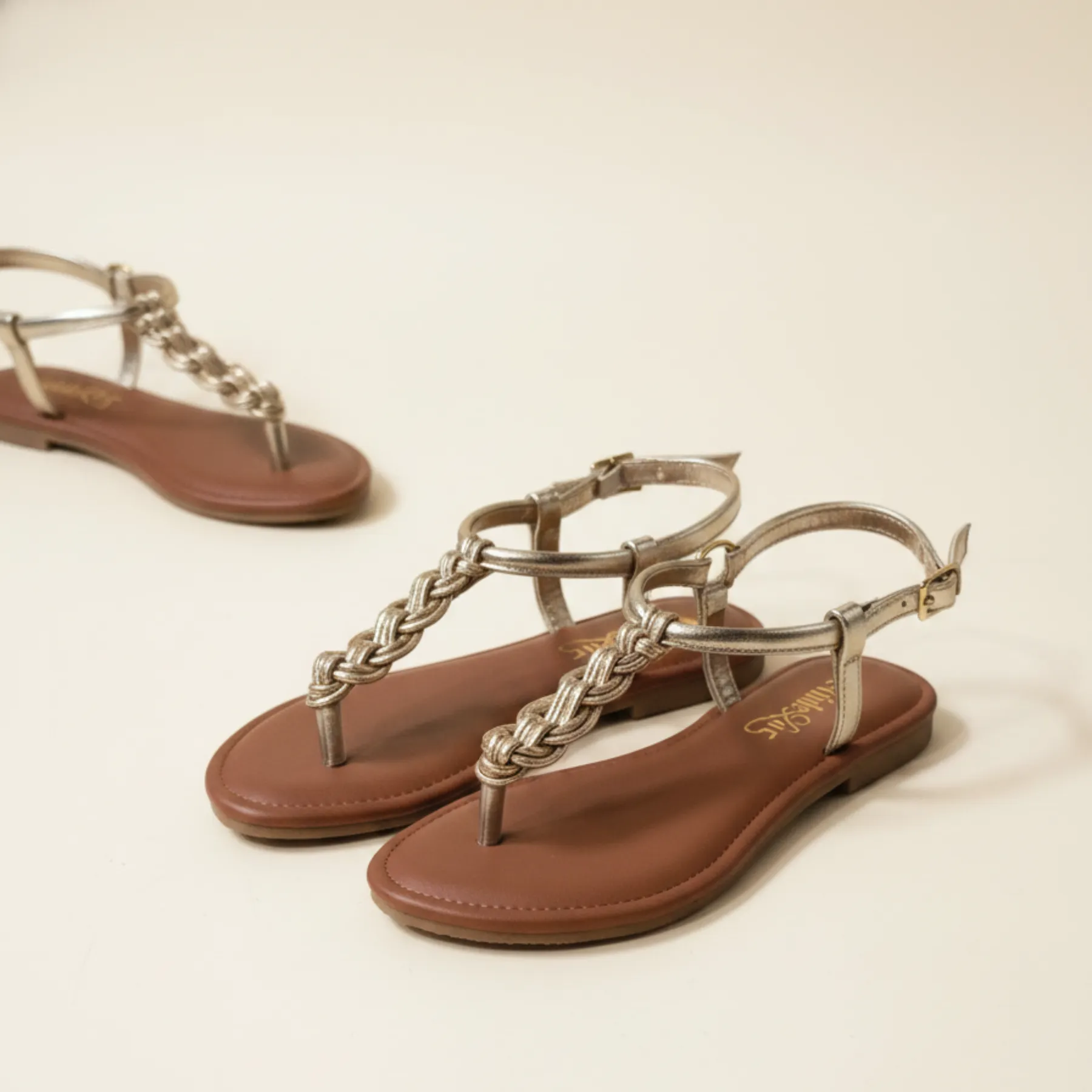 StrideLux Women Metallic Flat Sandals – Gold - Image 4