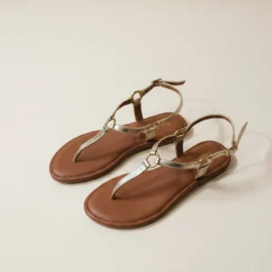 StrideLux Aurelia Ring-Link Toe-Ring Flat Sandals – Luxe Gold