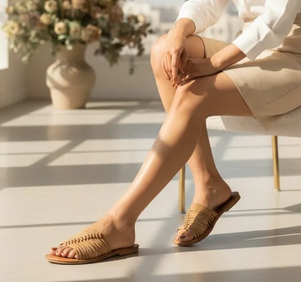 Aria Braided Flat Slides – Tan Brown - Image 4