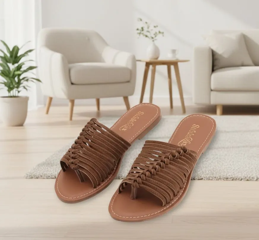 Aria Woven Thong Flat Slides – Chestnut Brown - Image 4
